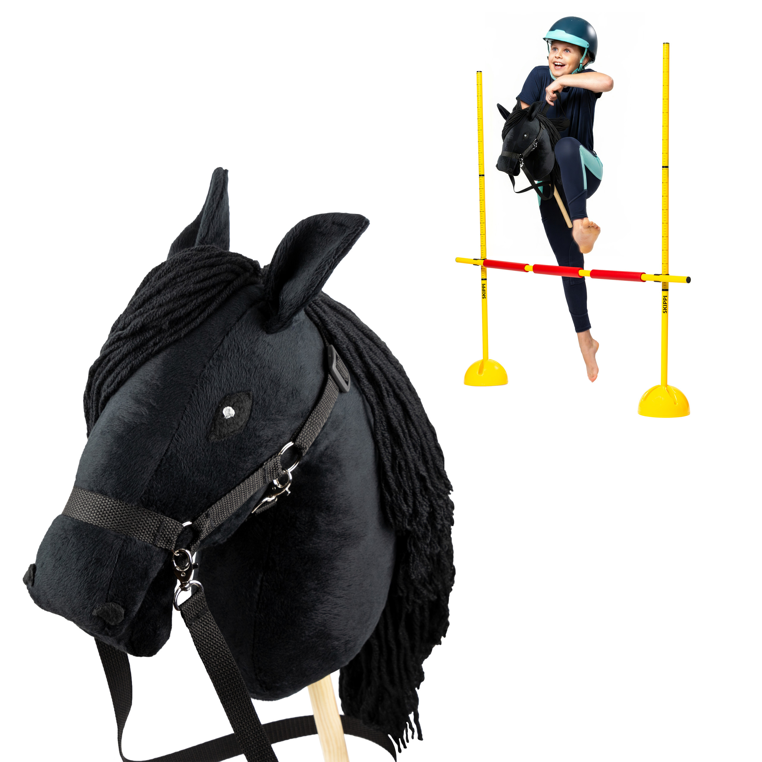 Zestaw Skippi - Hobby Horse Czarny i przeszkoda do skakania 135 cm