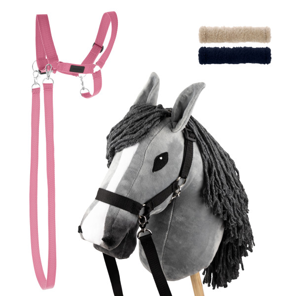 Zestaw Skippi - Hobby Horse Szary i dodatkowy Kantar - różowy