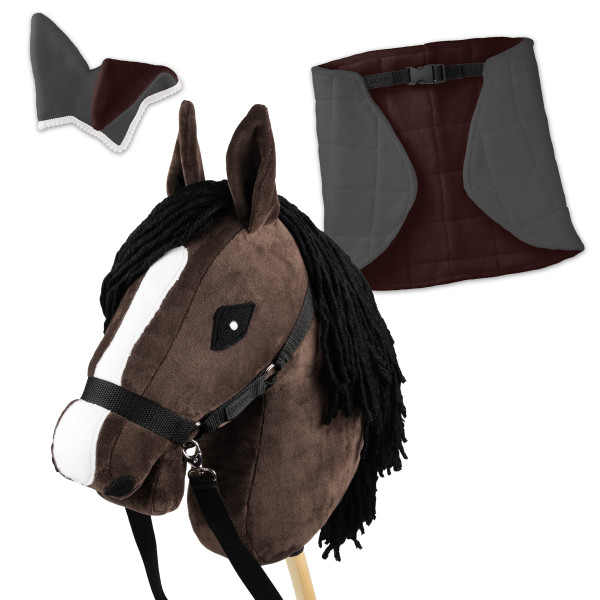 Zestaw Skippi - Hobby Horse Gniady - Derka i nauszniki - szary i brąz