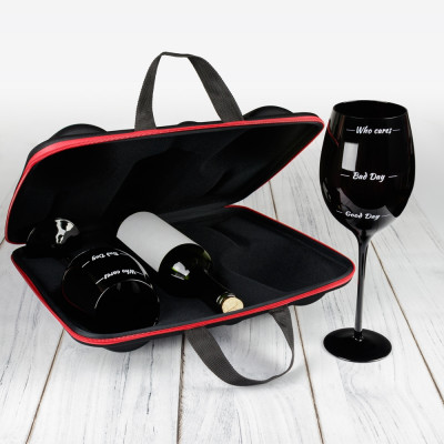 diVinto Etui für Flasche mit Weingläsern - Who cares Black