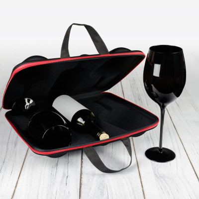 diVinto Etui für Flasche mit Weingläsern - Black